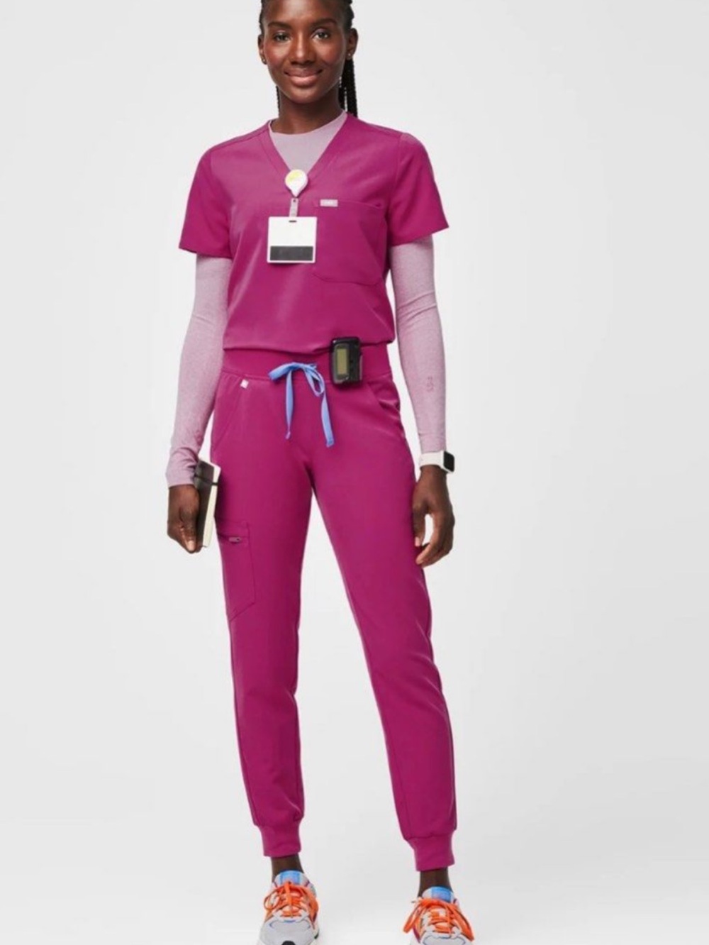Figs sorbet Bright Magenta Jogger scrub Pants with Blue Drawstring size XS  medi